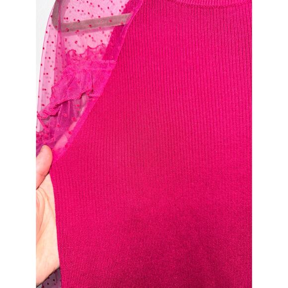 ❤️‍🔥NWT Nicole Miller Mesh Sleeve Ribbed Top Berry Size M - Picture 8 of 10